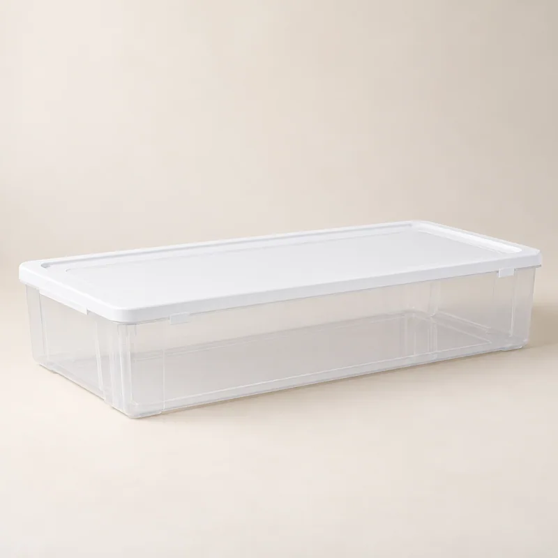 AI-generated unbranded storage bin concept; not the actual Sterilite 41 Qt. Storage Box