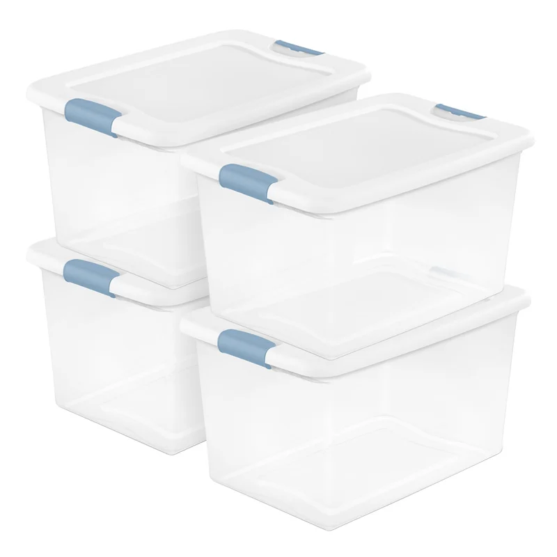 Sterilite 64-quart latching boxes, 4-pack — exact Amazon ASIN B0GL4S4BQM