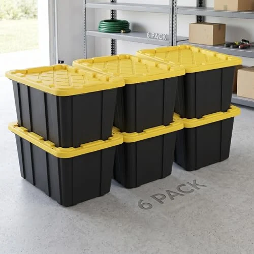 CLMSTE 27-gallon storage totes, 6-pack — exact Amazon ASIN B0H3KSXC25