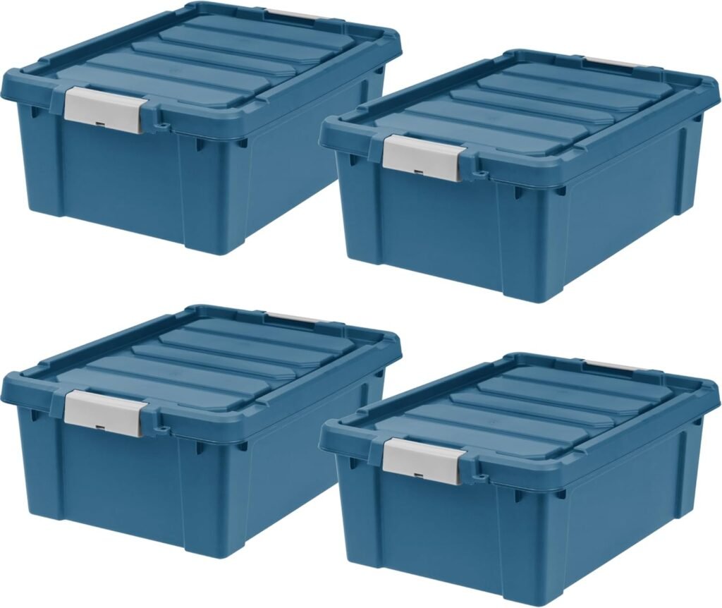 IRIS USA 5 Gallon Lockable Storage Bins with Lids, 6 Pack - Made in USA, Heavy Duty, Stackable Containers, Garage Organizing Bins Moving Tubs, Rugged Sturdy Equipment Utility Box - Black